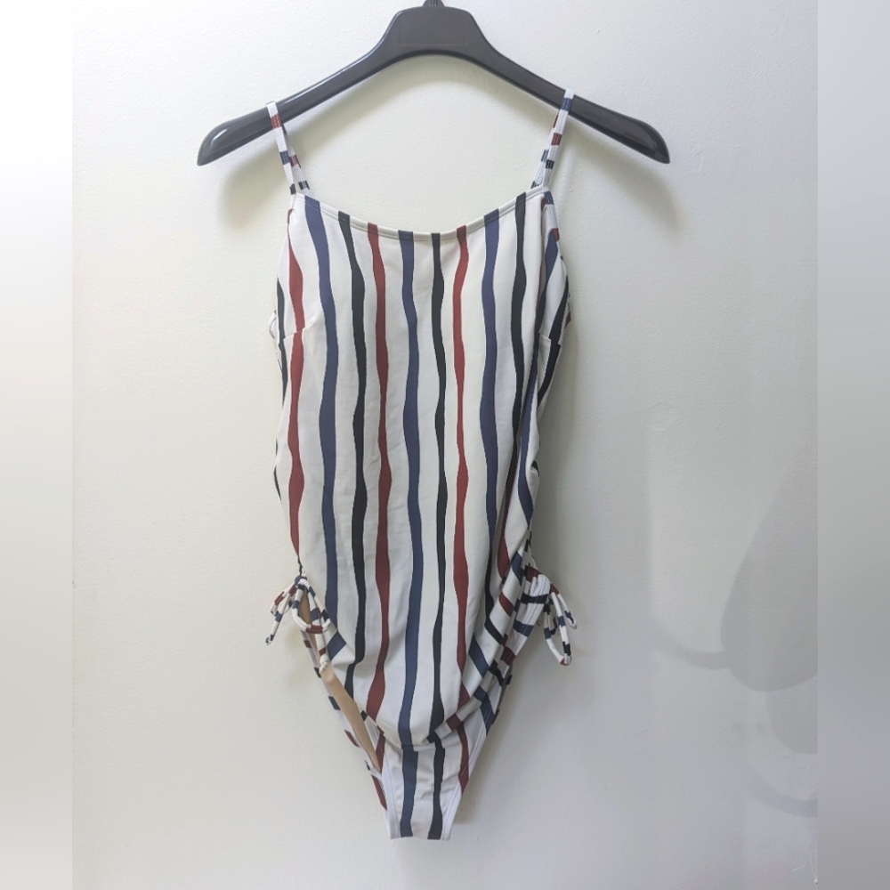 Motherhood Maternity Beach Bump One Piece Swimsuit Striped Size Large